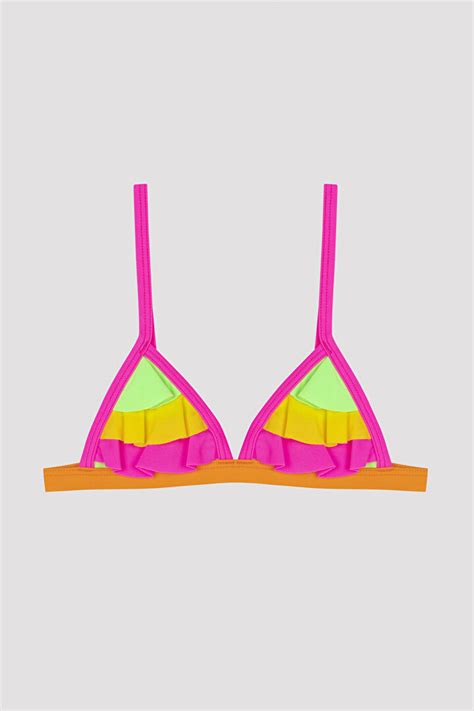 Ok Renkli K Z Ocuk Colorful Frill Triangle Bikini Set Pltotn V Iy Mix Ok Renkli Penti