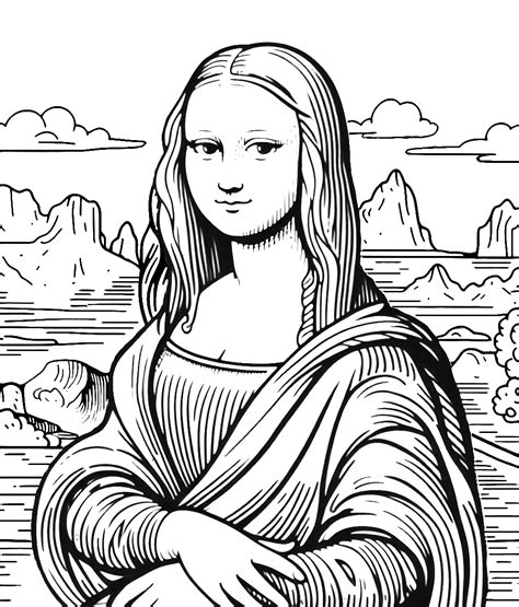 Mona Lisa Painting by Leonardo Da Vinci 1503–1506 🎨🖼️ Coloring Page in