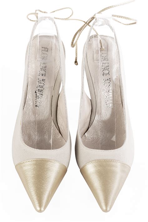 Chaussure Femme Brides Or Dor Et Blanc Cass Bout Pointu Talon