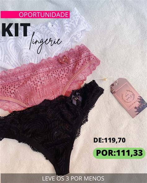 Kit Calcinhas Tanga Renda Preto Branca Rosa Vov Mireli Joelma Lana Lingerie