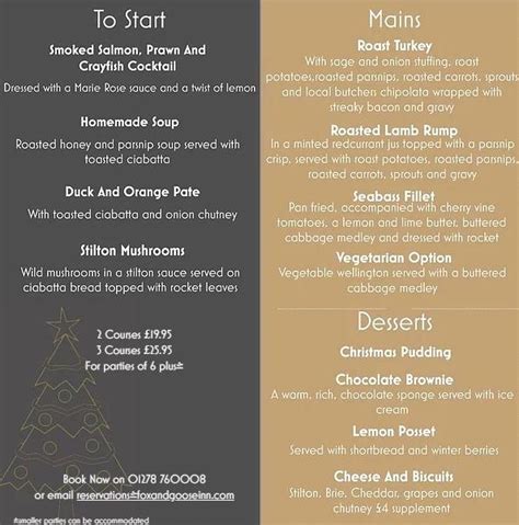 Menu At The Fox And Goose Hotel Bar And Restaurant Highbridge