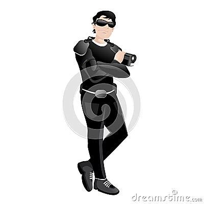 spy cartoon character illustration  black costume cartoondealercom