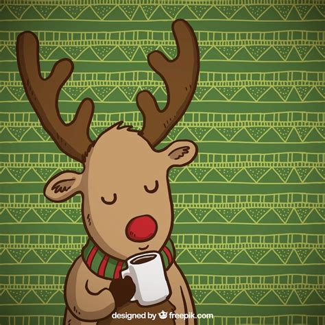 Free Vector Cute Reindeer With A Cup Of Coffee