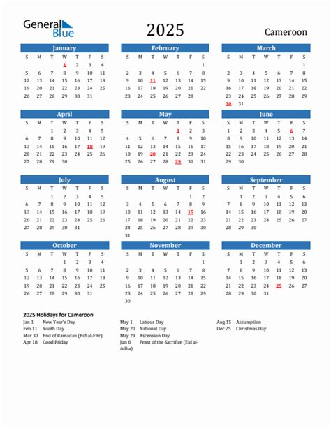 2025 Cameroon Calendar with Holidays