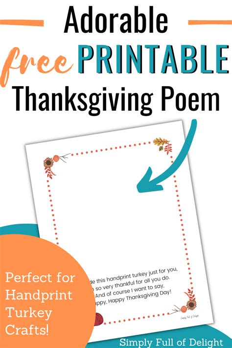 Free Printable Turkey Handprint Poem Printable Simply Full Of Delight