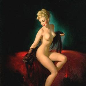 ELVGREN UNVEILING Signed Glamour NUDE Pinup 1940s Mid Century Pin Up In Black See Through