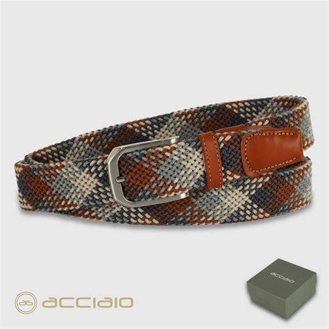 Cintura Uomo Intrecciata Elastica Cognac Crete Acciaio