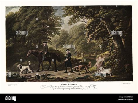 Game Keepers Estate Workers In A Park With Fox Hounds And Horse 18th