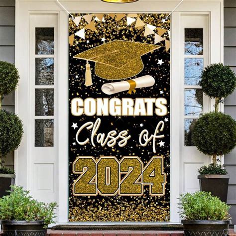Graduation Party Decorations 2024 Congrats Class Of 2024 Banner Gold
