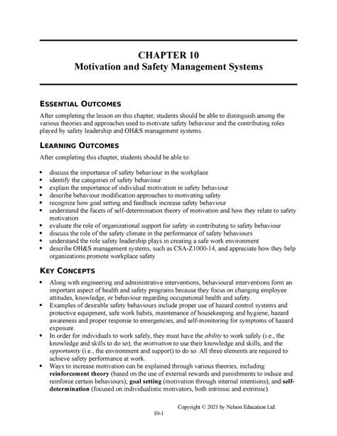 Management Of Occupational Health And Safety Chapter 10 Kelloway 8e Im Chapter 10 Motivation