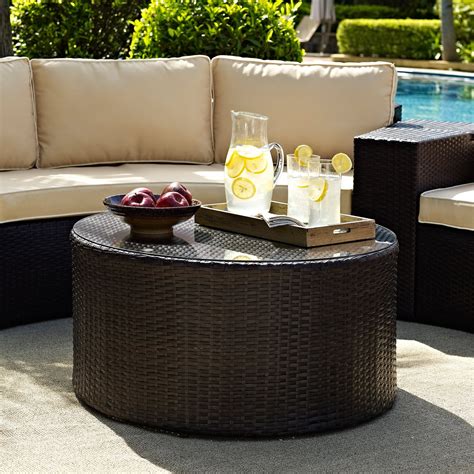 Crosley Furniture Catalina Outdoor Wicker Round Glass-Top Coffee Table