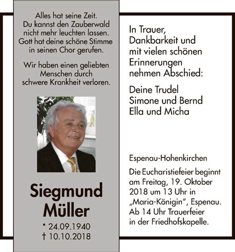 Traueranzeigen von Siegmund Müller Trauer HNA de