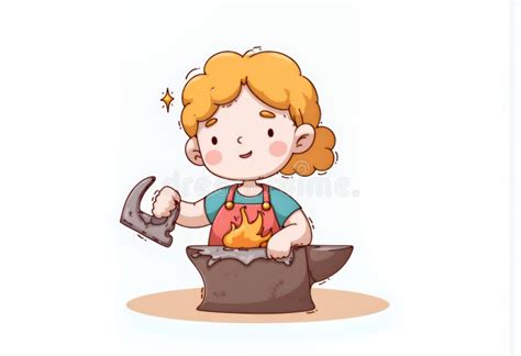 Cheerful Blonde Chibi Character At Anvil A Delightful Korean Cartoon Style Illustration