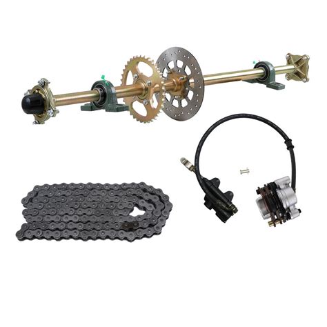 Go Kart Rear Live Axle Kit Hubs Sprocket Brake Caliper Chain For E