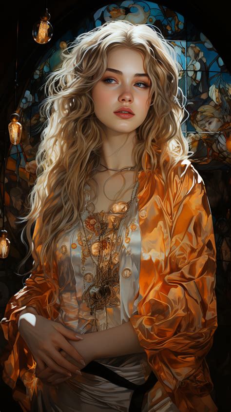 a woman with long blonde hair wearing an orange robe Мультипликационные девочки Феи фентези