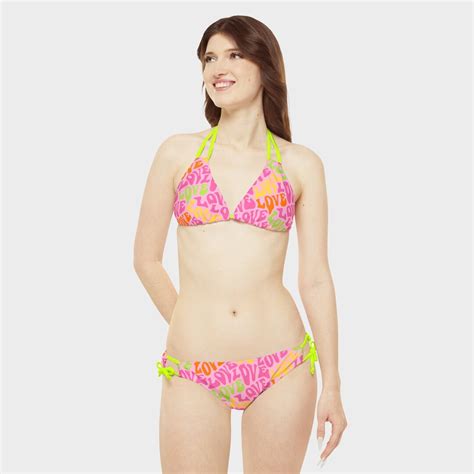 Love Melt Strappy Triangle Bikini Set Retro Funky Groovy Hippy Acid Kitsch Girly Pop Rave