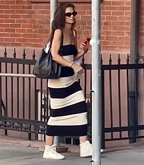 Katie Holmes Wears Meghan Markles Black And White Striped Posse Dress