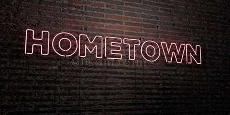 Hometown Realistic Neon Sign On Brick Wall Background D Rendered