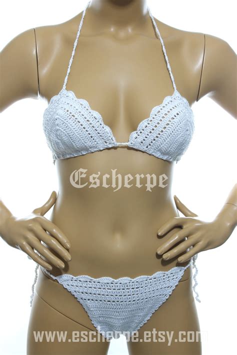 White Crochet Bikini Set Swimwear Beachwear Bathing Suit Etsy