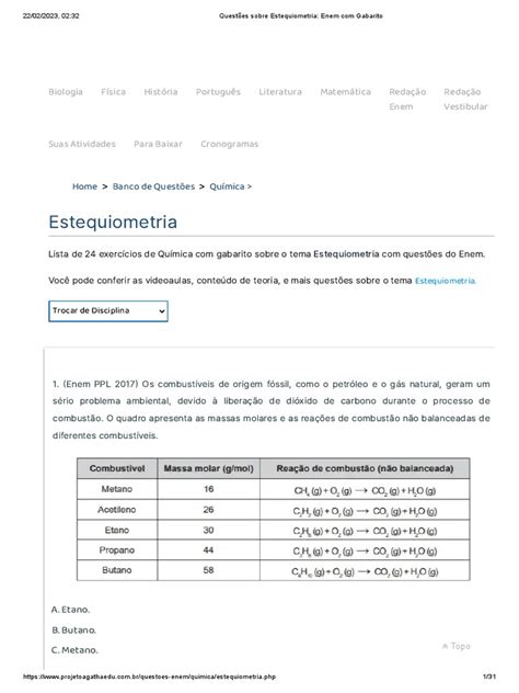 Questoes Enem Estequiometria
