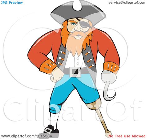 Clipart Of A Retro Cartoon Captain Pirate With A Peg Leg And Hook Hand