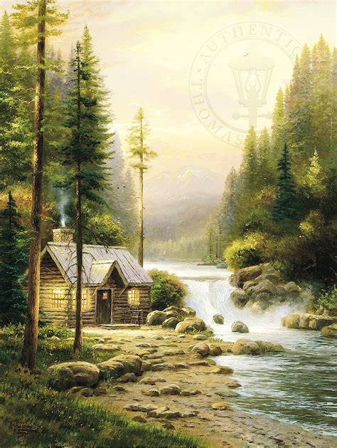 Thomas Kinkade Log Cabin Painting