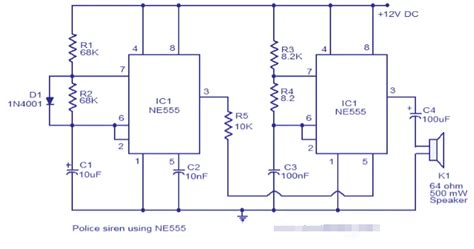 使用555定时器的警笛电路图 电子发烧友网