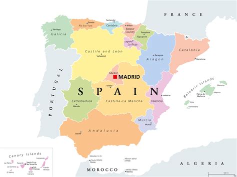 Map Of Spain With Regions Spain Detailed Map Of The Country In Brown