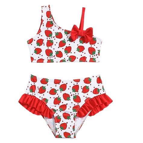 Kiijoy Girls Bikini Swimsuit Strawberry Print Ruffle Bathing Suit Cute