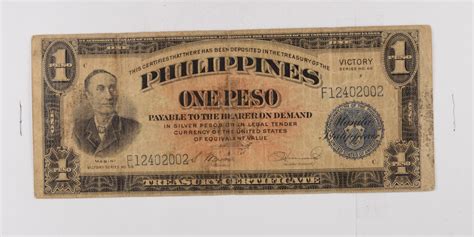 Historic World Bank Note 1940s Philippines 1 Peso VICTORY Collectible