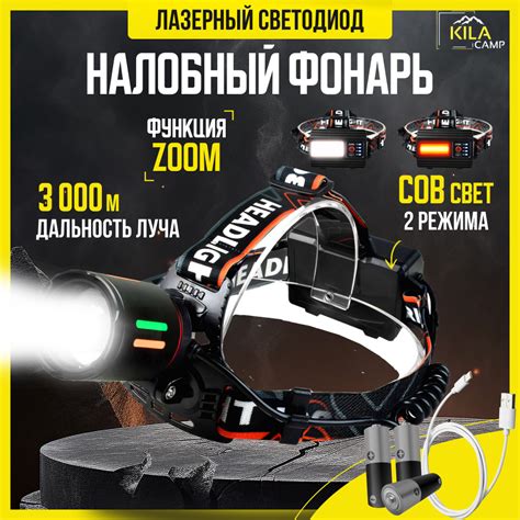Лазерный фонарь налобный аккумуляторный KILACAMP, светодиодный фонарик ...
