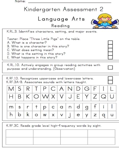 24 Page Illustrated Kindergarten Assessment Miss Bindergartens