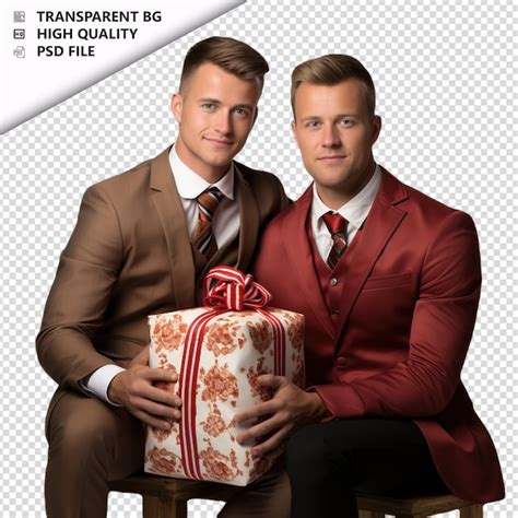 Romântico Jovem Casal Gay Dia dos Namorados Presentes Tr Fundo Transparente PSD Isolado
