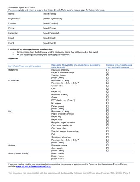 Stallholder Application Template