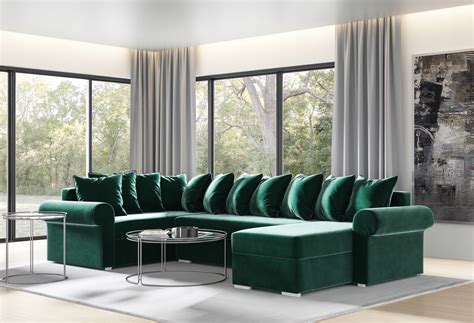 Duży rozkładany narożnik U Glamour z pojemnikiem • Cena, Opinie