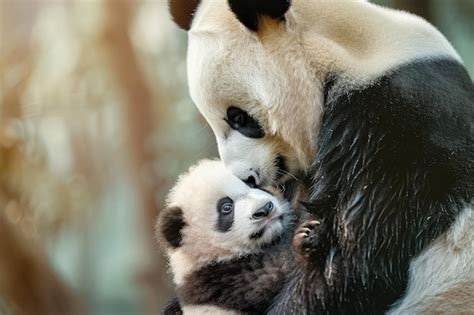 Premium Photo | A mother panda nursing her baby in a zoo