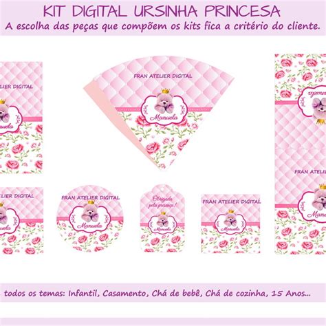 Kit Digital Ursinha Princesa Rosa Elo Produtos Especiais