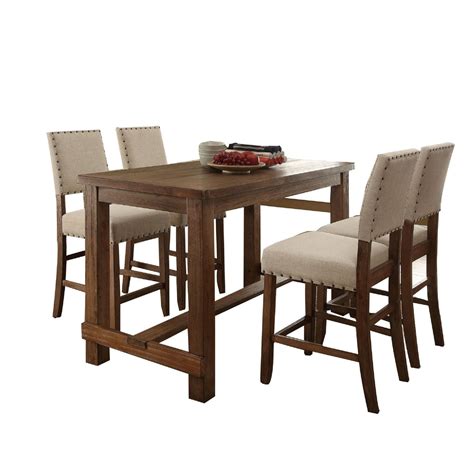 Benjara Modern Counter Height Dining Table Set With 4 Matching Chairs