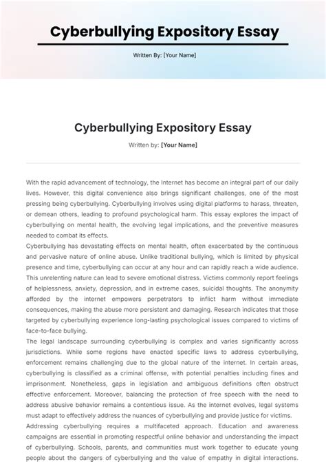 Free Cyberbullying Expository Essay Template to Edit Online