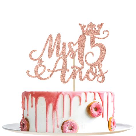 Buy Rose Gold Glitter Mis 15 Anos Cake Topper Spanish Happy 15th