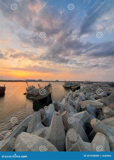 Shipwrecks Seeb Beach Fishing Jetty, Muscat, Oman Stock Photo - Image