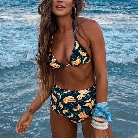 Sexy alta cintura bikini conjunto 2017 mujeres imprimir bañadores push up traje de baño plátano