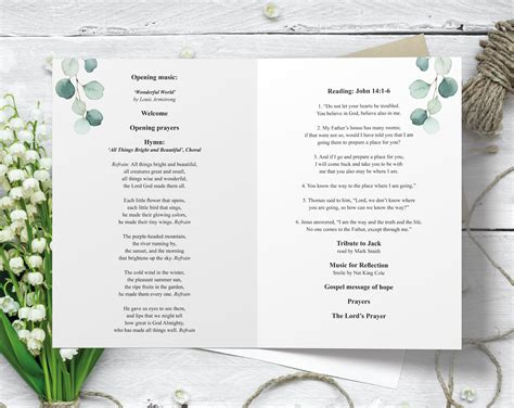 PRINTED Order of Service Funeral Program Eucalyptus Funeral - Etsy