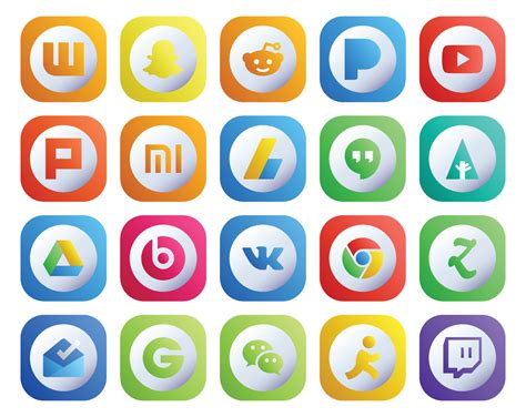 20 Social Media Icon Pack Including Inbox Chrome Adsense Vk Google