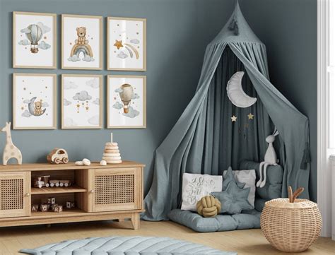 Hot Air Balloon Nursery Wall Art Gender Neutral Print Set Of 6 Hot Air Balloon Baby Room Decor