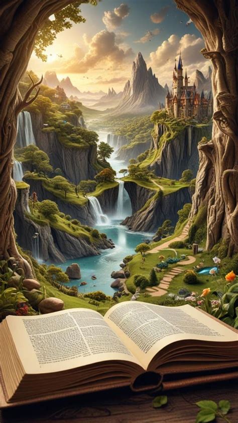 My Fantasy Are Coming To Life - An open storybook with a fantasy world coming to life out the pages of ...