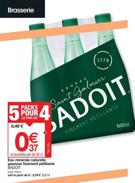 Promo Eau Min Rale Naturelle Gazeuse Finement P Tillante Badoit Chez