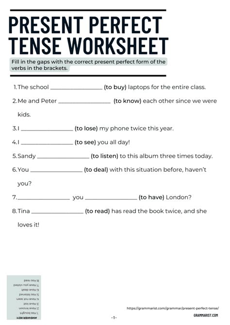 Present Perfect Tense Uses Examples Worksheet