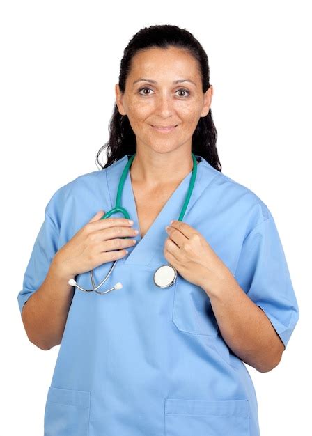Premium Photo Attractive Brunette Doctor Isolated On A Over White Background