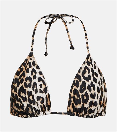 Leopard Print Bikini Top In Brown Ganni Mytheresa